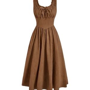 Brown Sleeveless Midi Dress with Smocked Waist